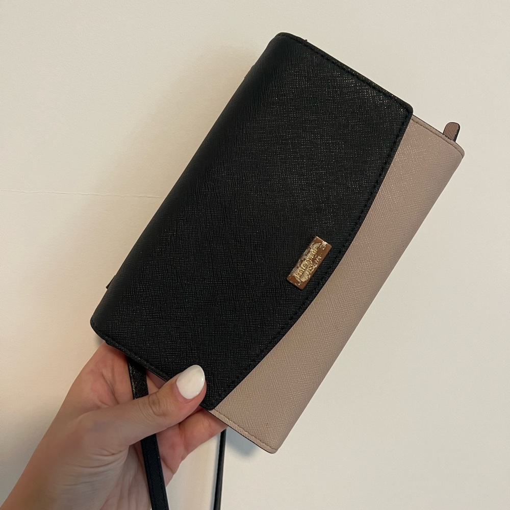 Kate Spade Black and Taupe Crossbody Wallet